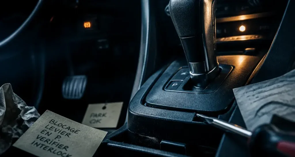 Boite de vitesse automatique bloquée sur p : levier et cache plastique à diagnostiquer