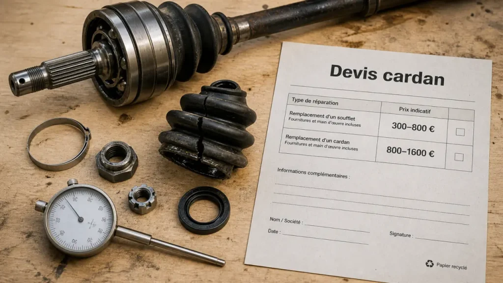 Changer un cardan prix : cardan gauche droit et soufflet à réparer