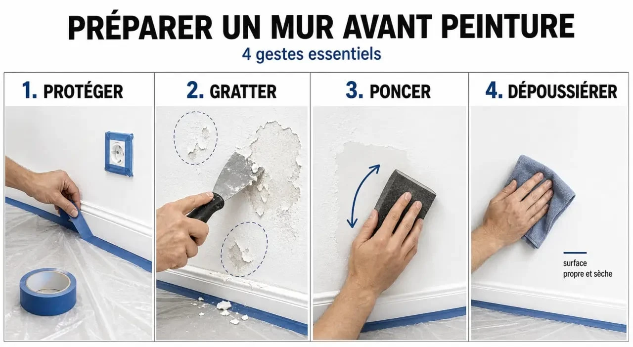 Poncer peinture avant de repeindre un mur intérieur : préparation, ponçage et dépoussiérage