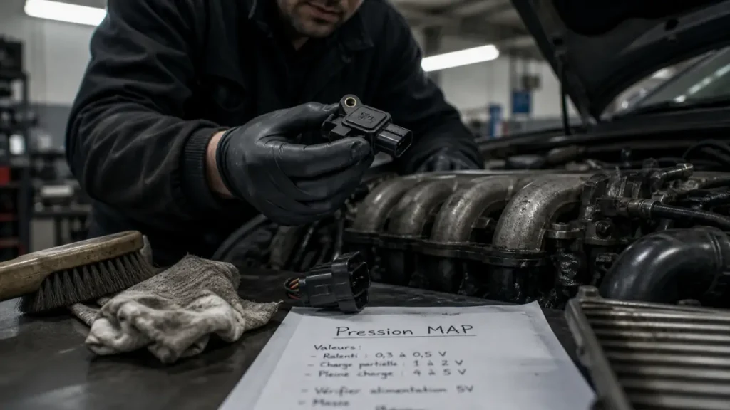 Où se trouve le capteur de pression de suralimentation : sur le collecteur d’admission, durite et connecteur MAP