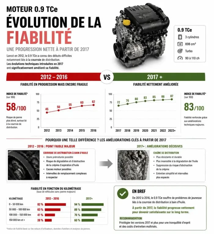 Fiabilité du moteur 0.9 TCe 90 ch par année de production