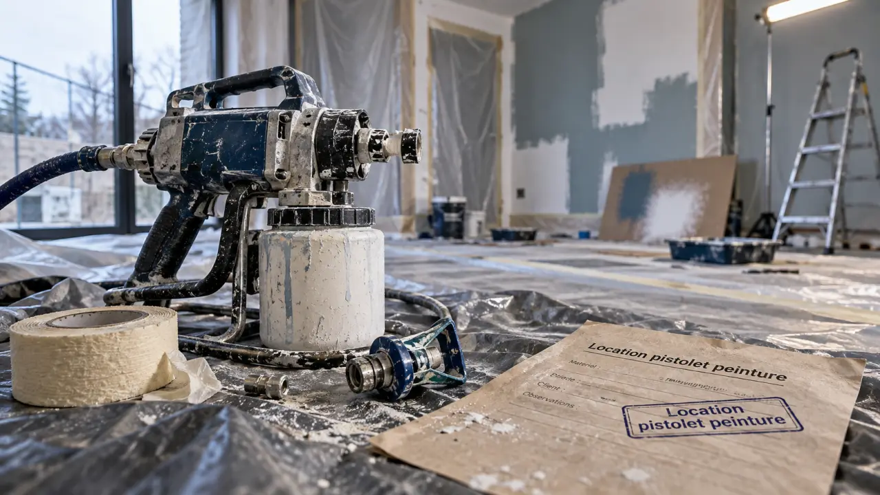 Location pistolet peinture : pistolet airless en cabine de peinture