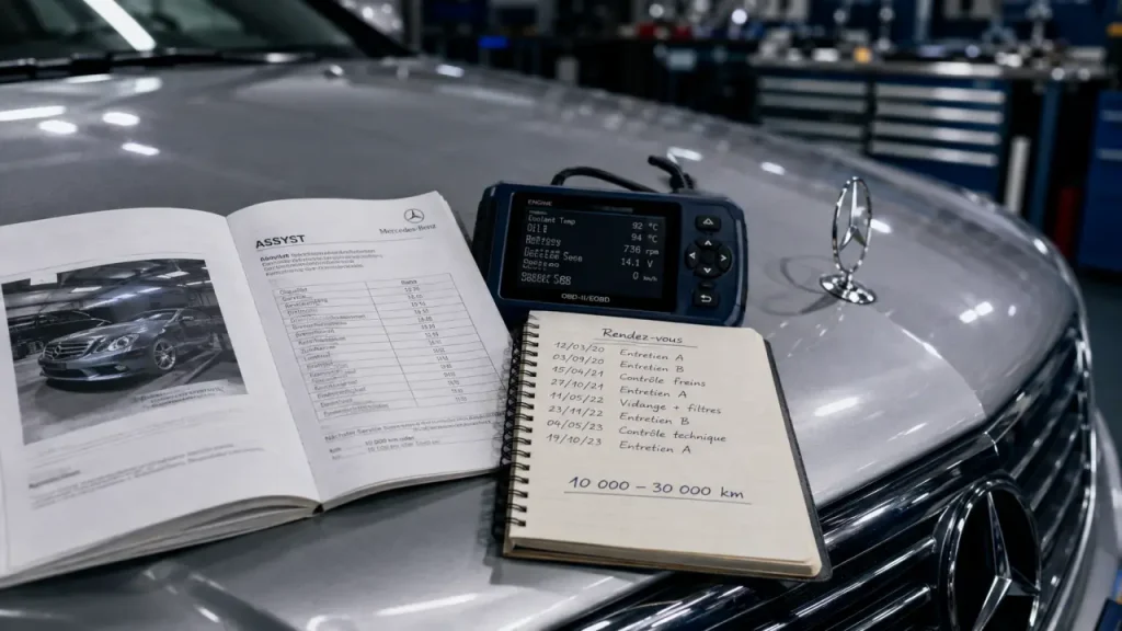 Periodicite entretien mercedes classe c ASSYST en atelier, carnet et diagnostic OBD-II