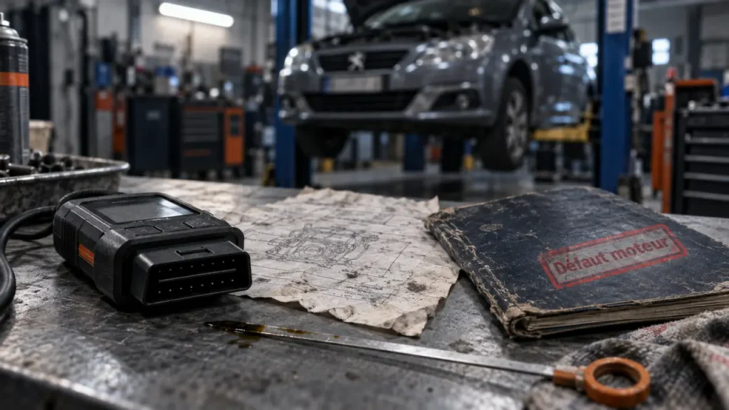 Probleme moteur peugeot : diagnostic voyant moteur avec lecteur OBD en garage